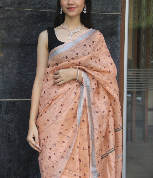 Coral Blush Sari (Linen Silk) - Image 3