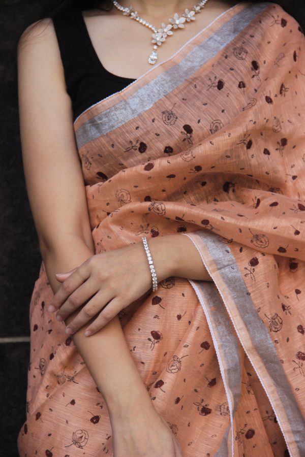 Coral Blush Sari (Linen Silk) - Image 4