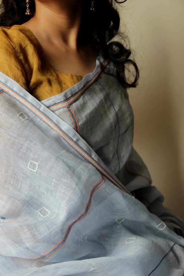 Blue linen sari