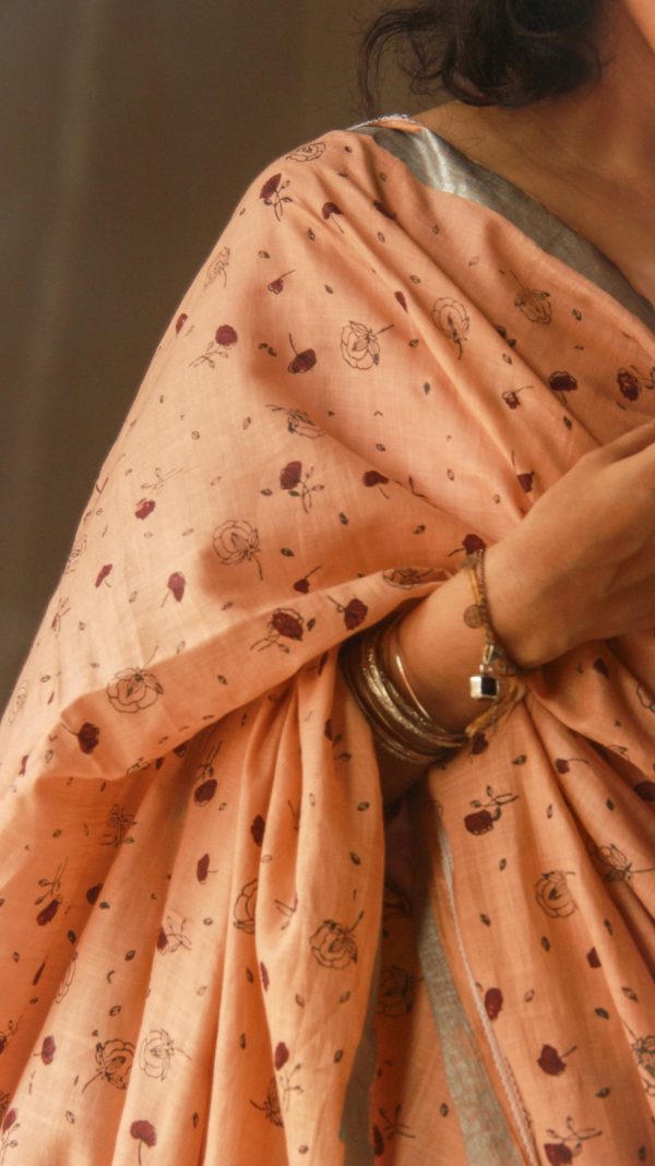 Coral Blush Sari (Cotton)