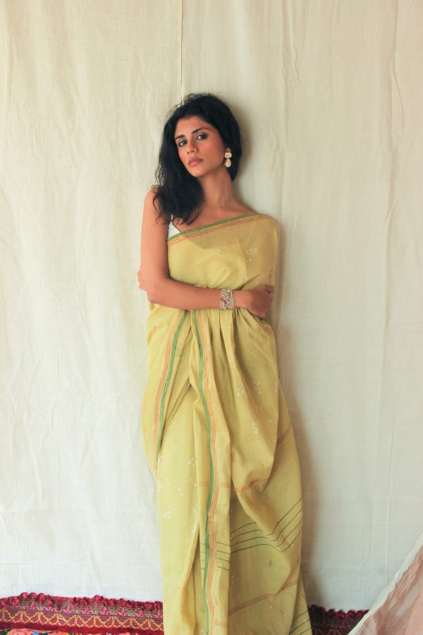 green bandhej saree