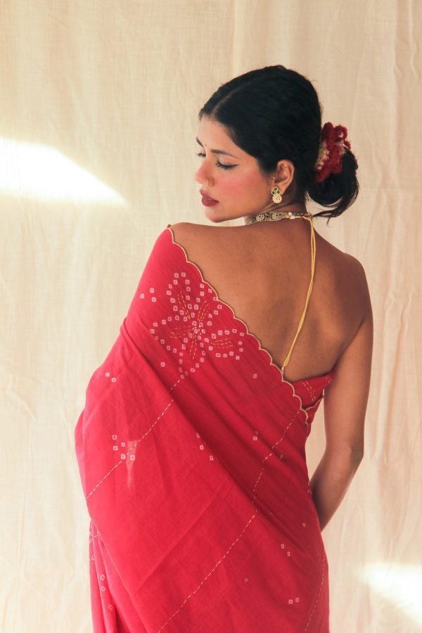 Devi Red Bandhej Saree - Image 3
