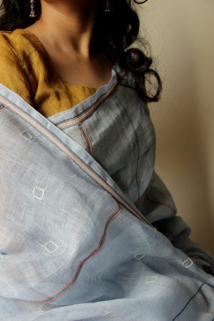 Blue linen sari
