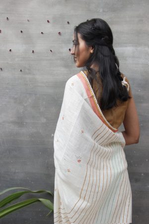 cream cast sari