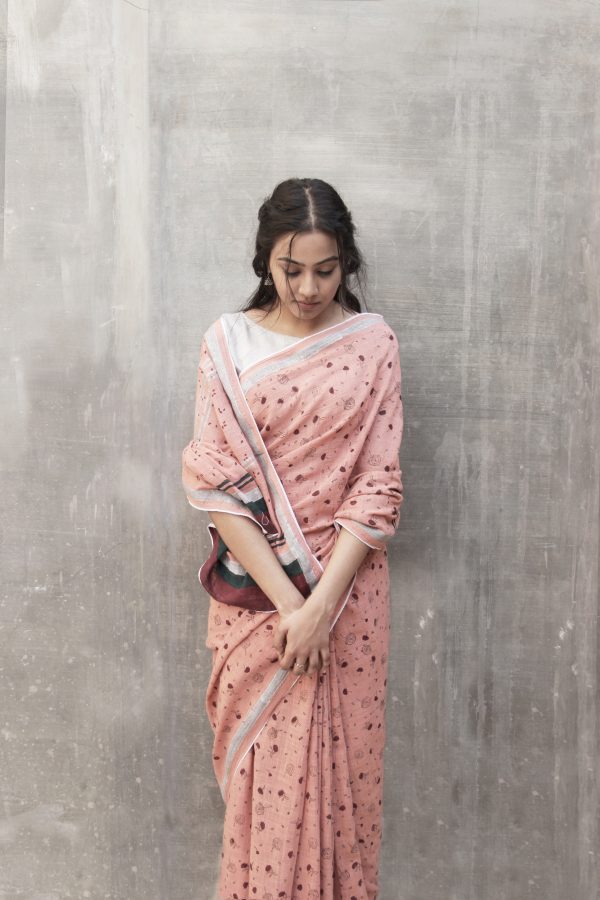Coral Blush Sari (Cotton) - Image 3