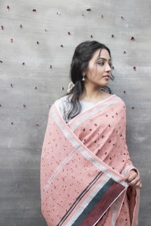 coral blush cotton sari