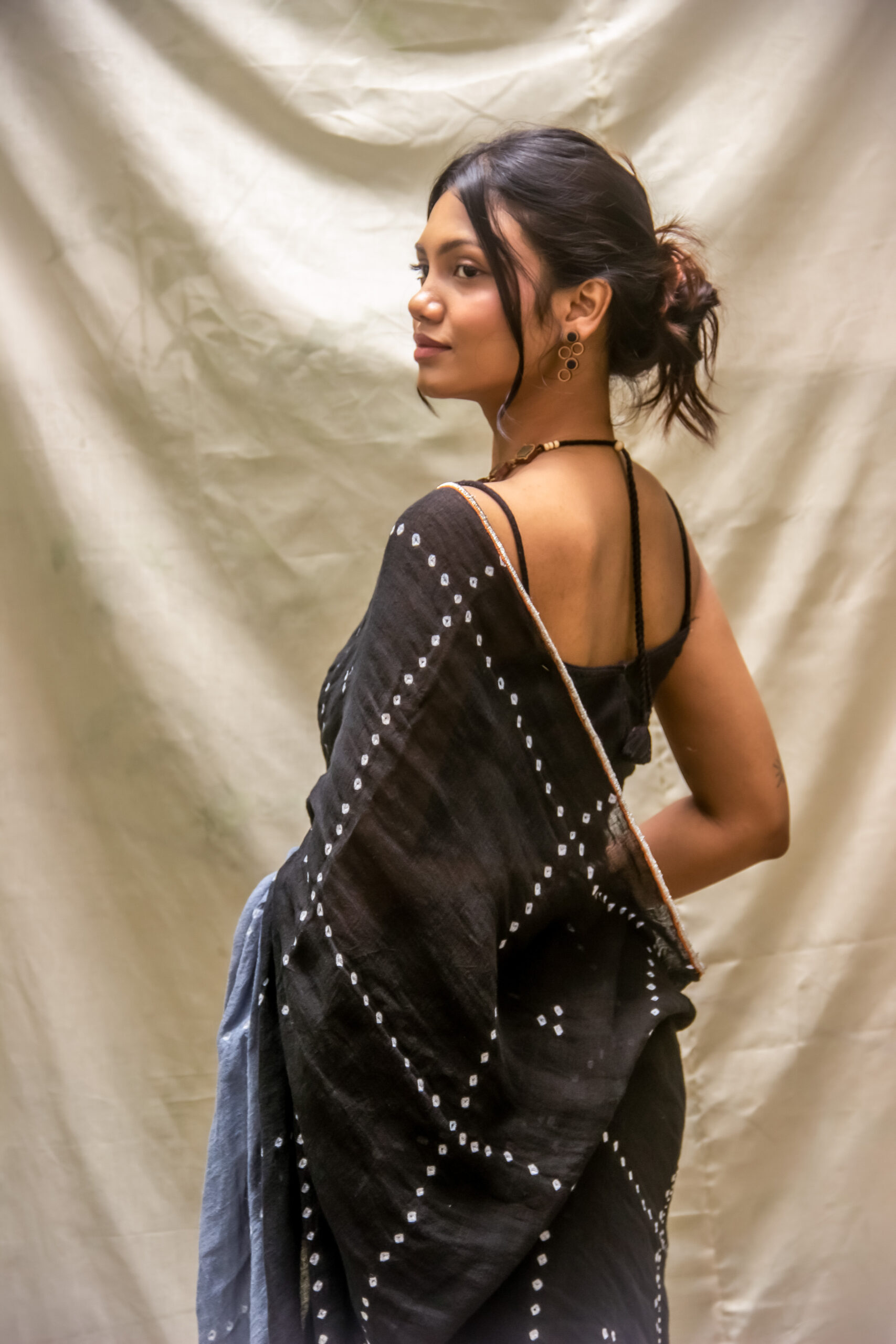 black linen saree
